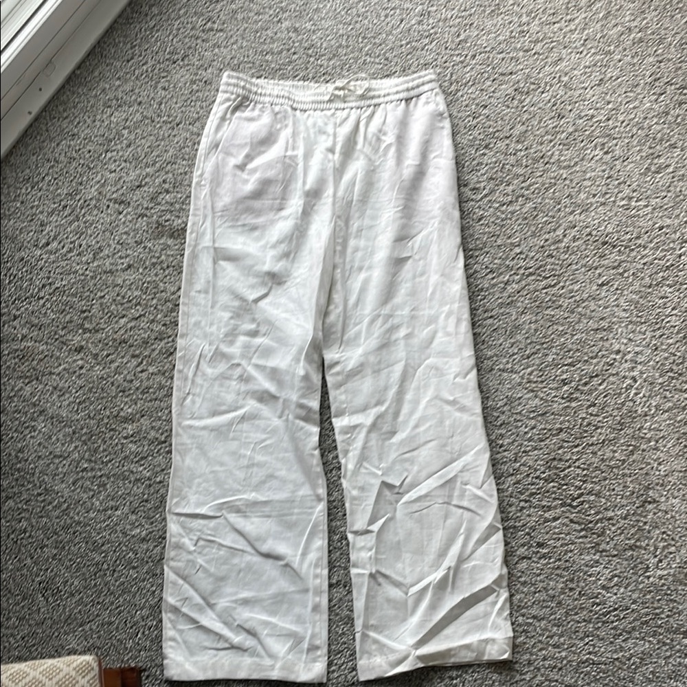 White Linen Drawstring Pants